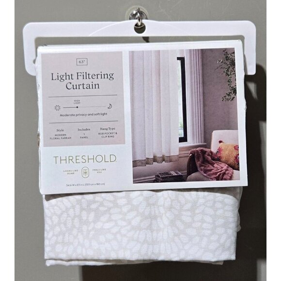 Threshold Farrah Light Filtering Printed Off White Single Curtain Panel 54 x 63 - Picture 1 of 7